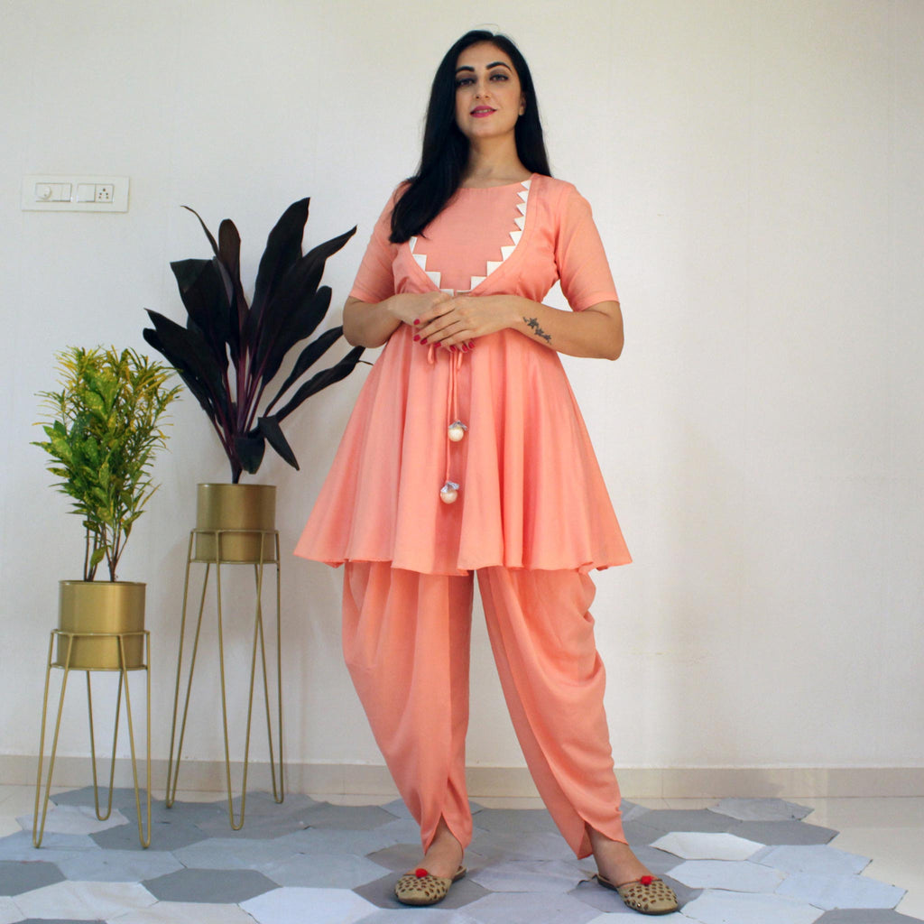 Ready to wear Peach Dhoti Kurta indowestern Dress YouNari