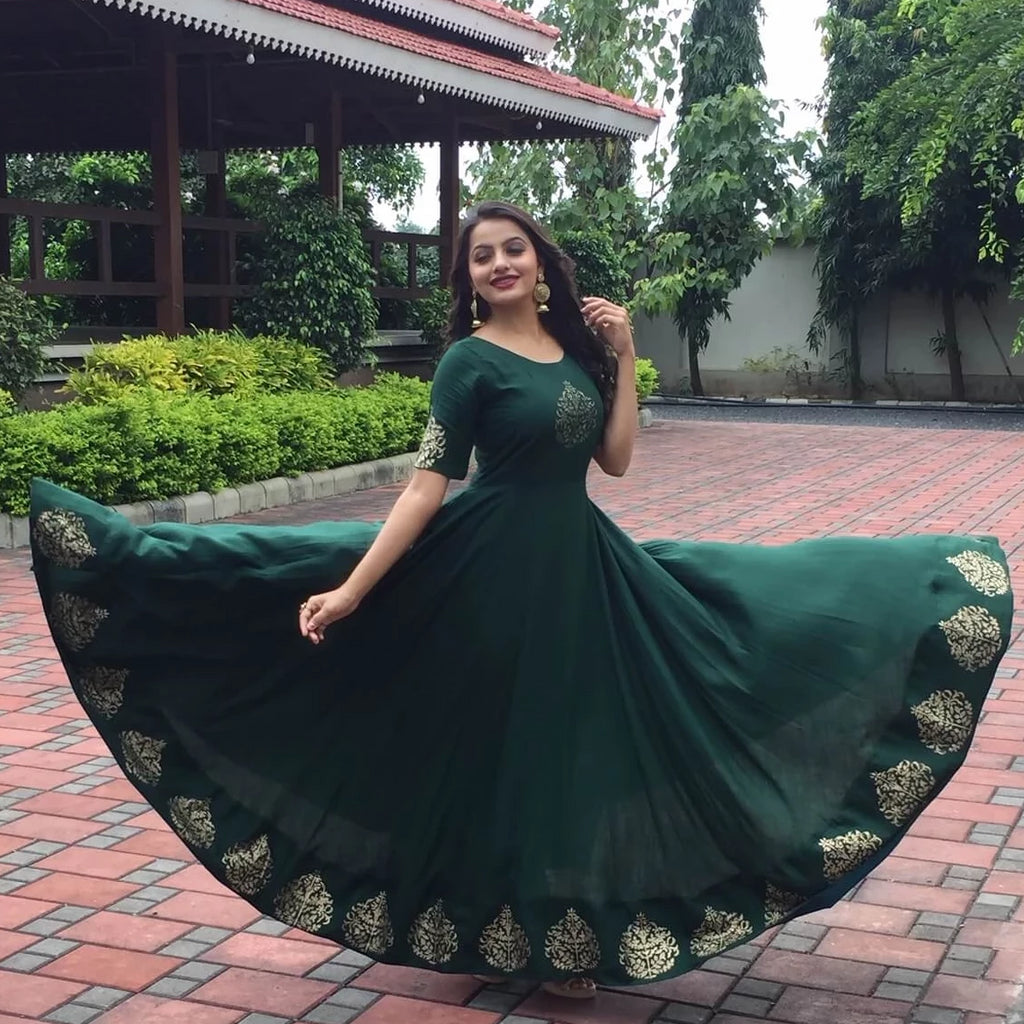 Ready to wear green cotton flared dress – YouNari