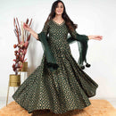 Ready to wear Dark Green Gold Printed Gown