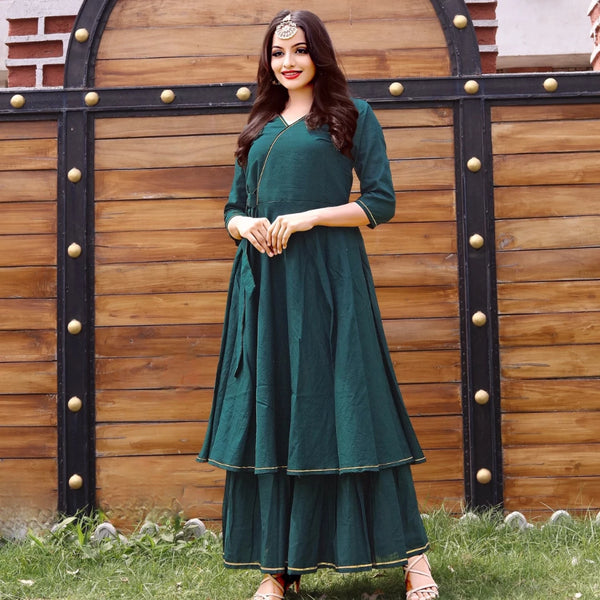Ready to wear green cotton flared dress – YouNari