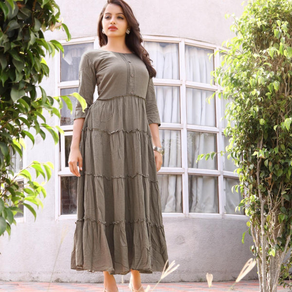 Ready to wear green cotton flared dress